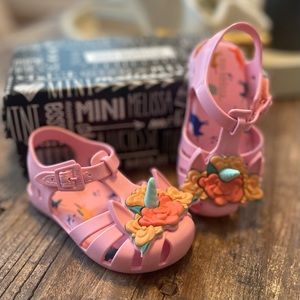 Mini Melissa Aranha + Fabula B Unicorn Horn Sandals Toddler Girls Size 6 Velcro